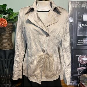 Tuzzi Cream Light Tan Satiny Crinkle Asymmetrical Button Front Jacket